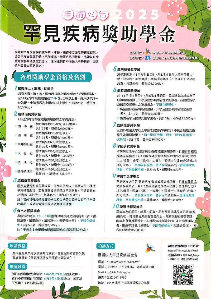 2025罕見疾病獎學金